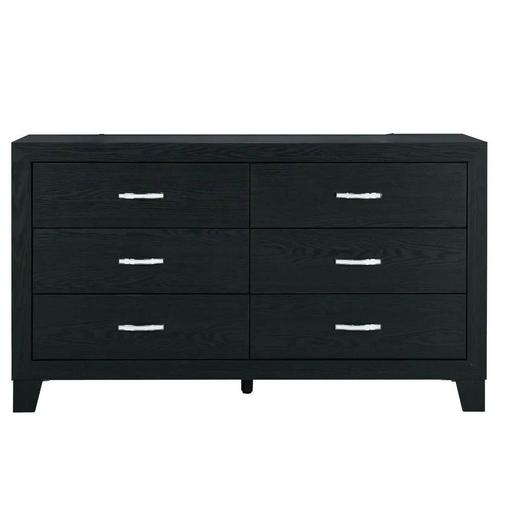 58" Black Wood Six Drawer Double Dresser HomeRoots