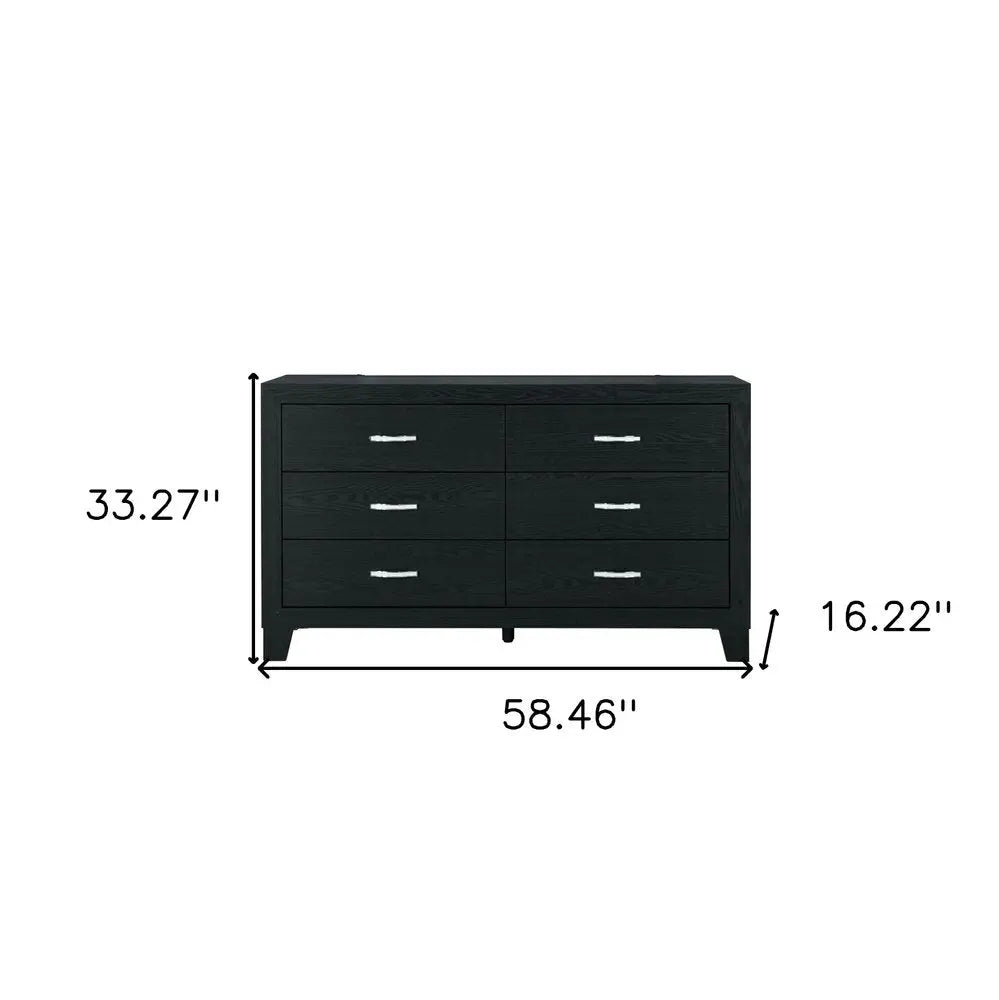 58" Black Wood Six Drawer Double Dresser HomeRoots