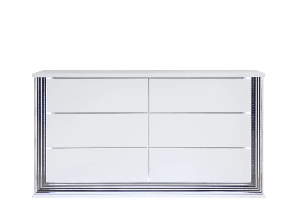 61" White Wood Lighted Six Drawer Double Dresser HomeRoots