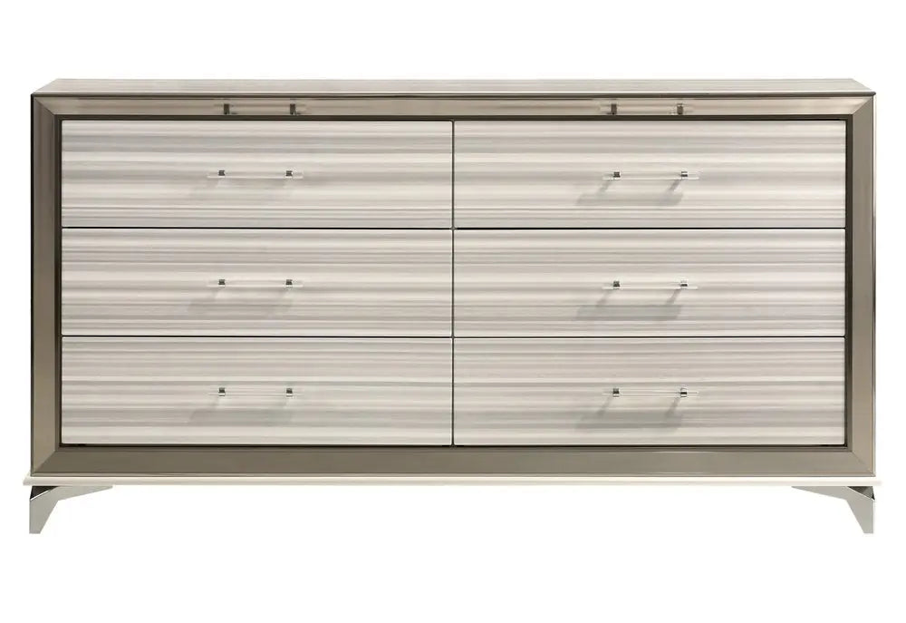 64" White And Silver Wood Six Drawer Double Dresser HomeRoots
