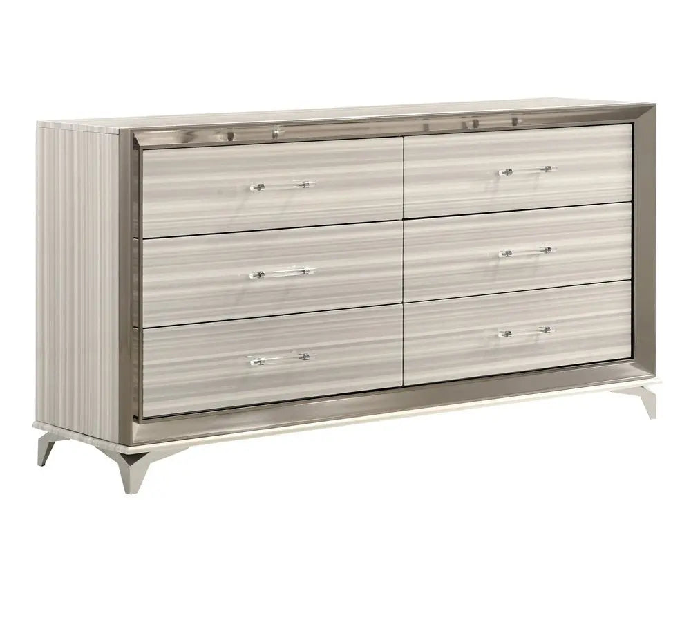 64" White And Silver Wood Six Drawer Double Dresser HomeRoots