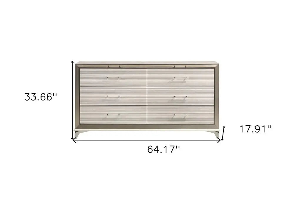 64" White And Silver Wood Six Drawer Double Dresser HomeRoots