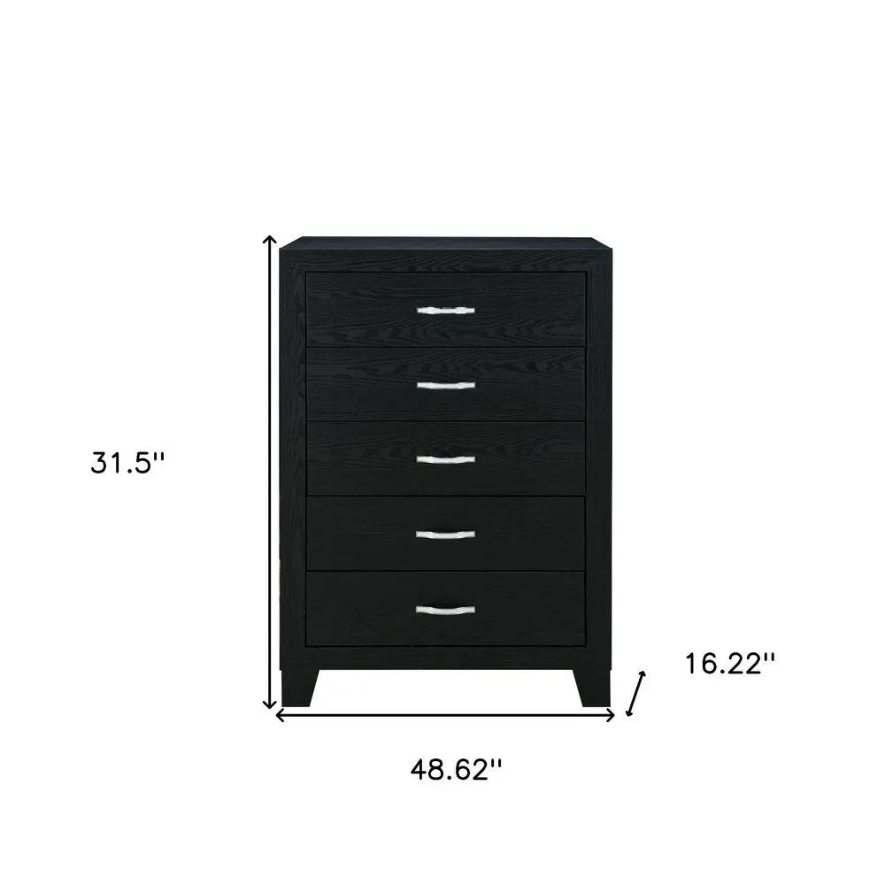 49" Black Wood Five Drawer Dresser HomeRoots