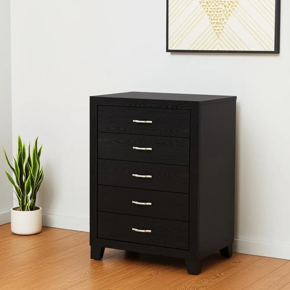 49" Black Wood Five Drawer Dresser HomeRoots