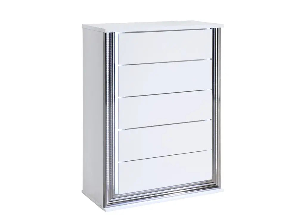 49" White Wood Lighted Five Drawer Dresser HomeRoots