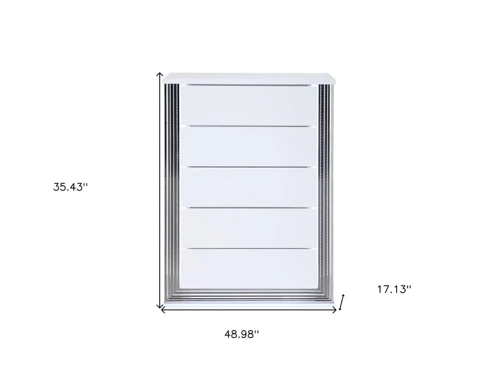 49" White Wood Lighted Five Drawer Dresser HomeRoots