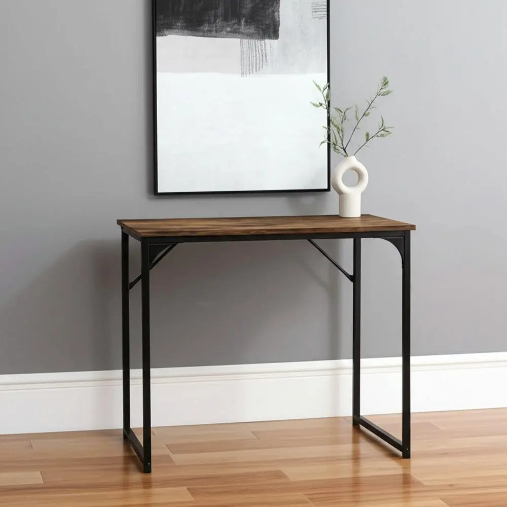 32" Brown and Black Wood and Metal H-Shape Computer Desk HomeRoots