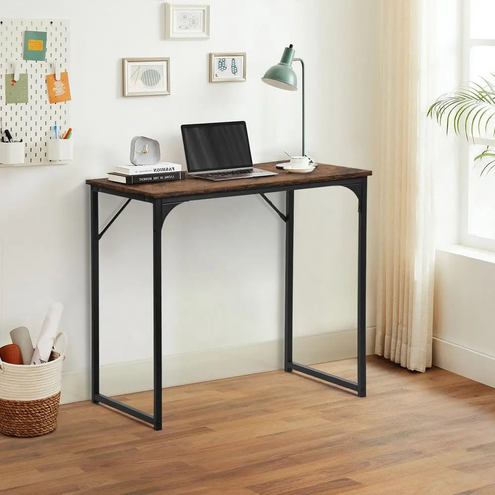 32" Brown and Black Wood and Metal H-Shape Computer Desk HomeRoots