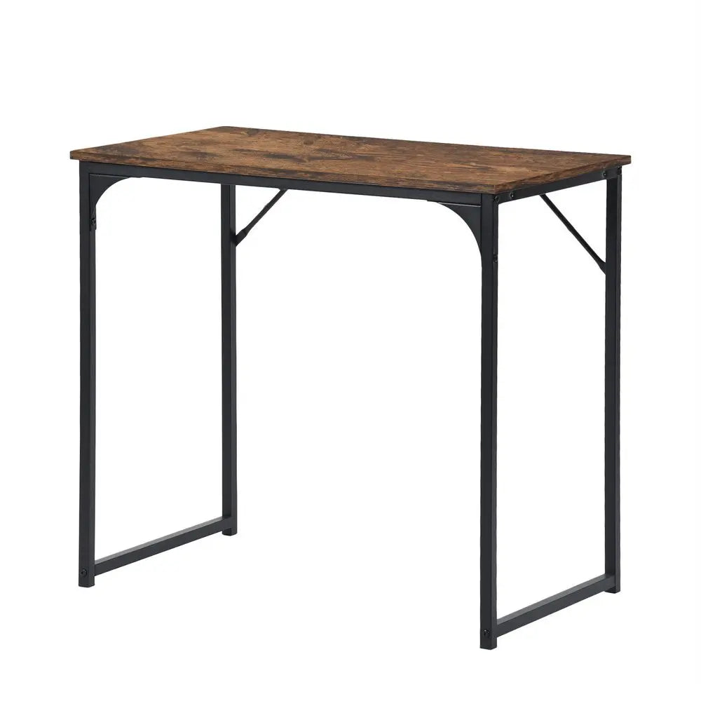 32" Brown and Black Wood and Metal H-Shape Computer Desk HomeRoots