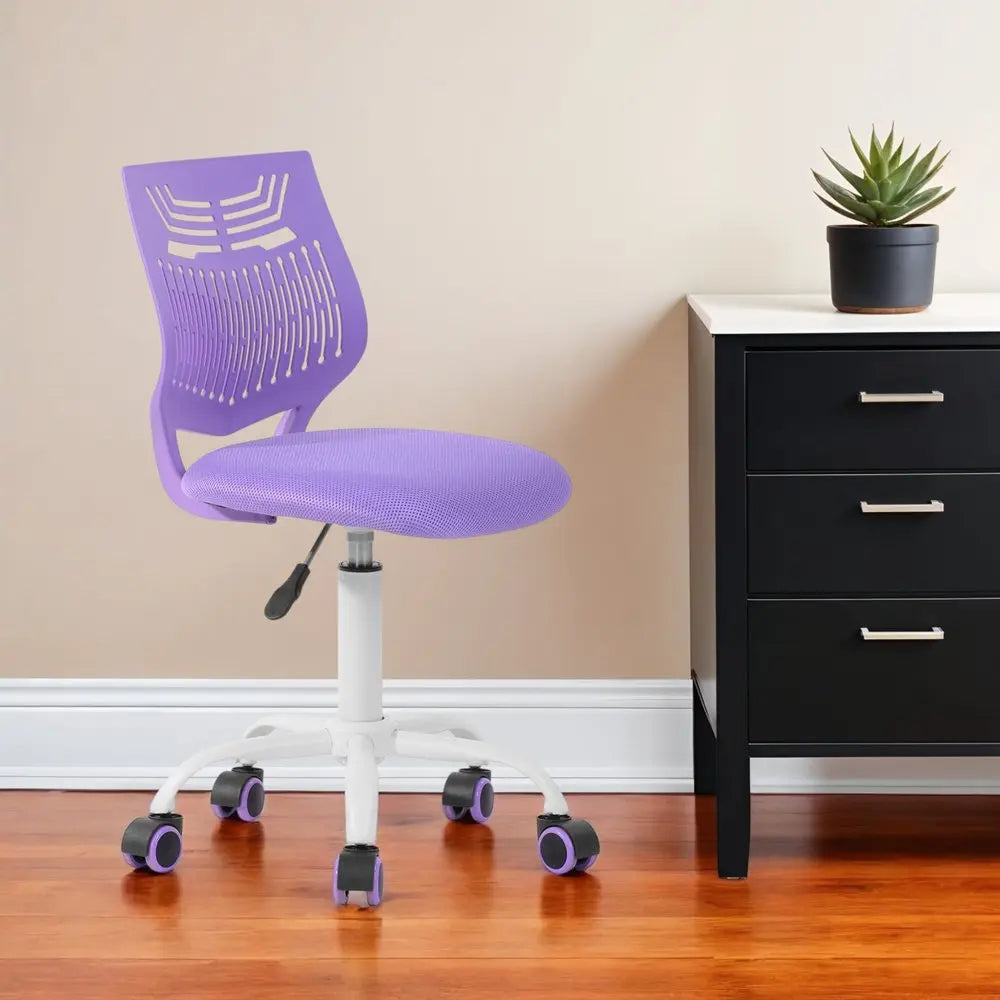 Purple and White Adjustable Height Swivel Rolling Office Chair HomeRoots