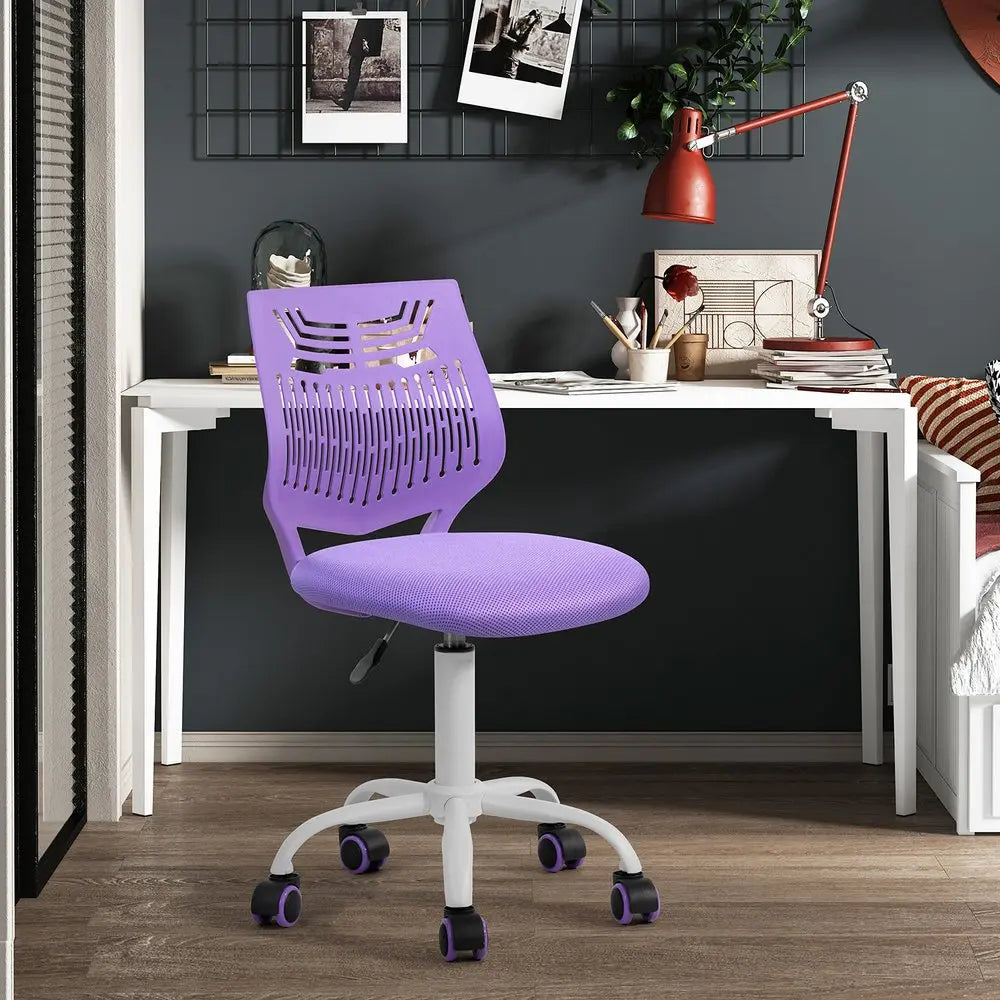 Purple and White Adjustable Height Swivel Rolling Office Chair HomeRoots
