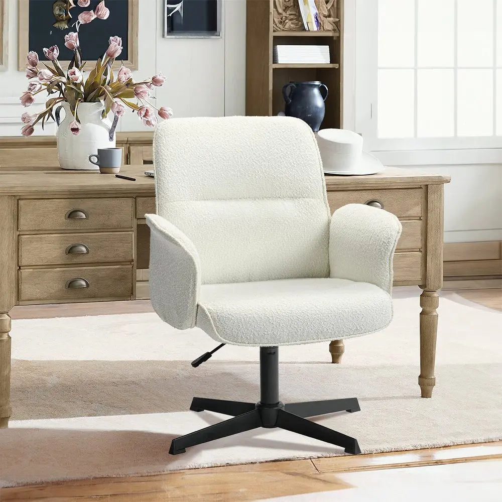 Off White and Black Boucle Adjustable Height Swivel Executive Office Chair HomeRoots