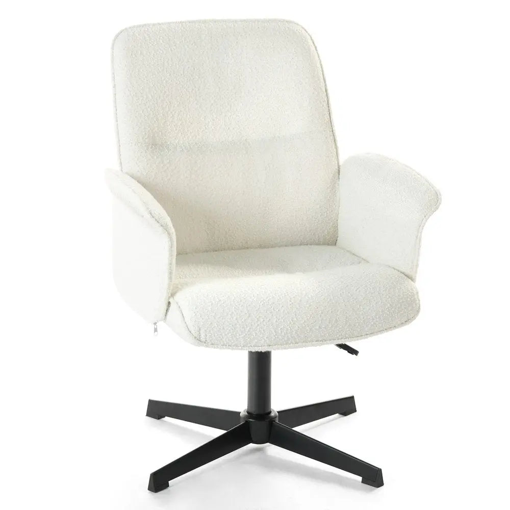 Off White and Black Boucle Adjustable Height Swivel Executive Office Chair HomeRoots