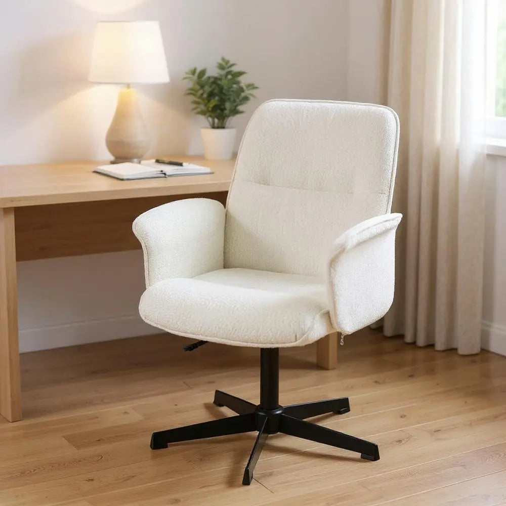 Off White and Black Boucle Adjustable Height Swivel Executive Office Chair HomeRoots