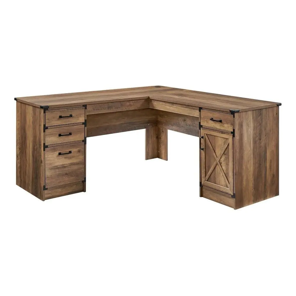 64" Oak Wood L Shape Executive Desk With Four Drawers HomeRoots