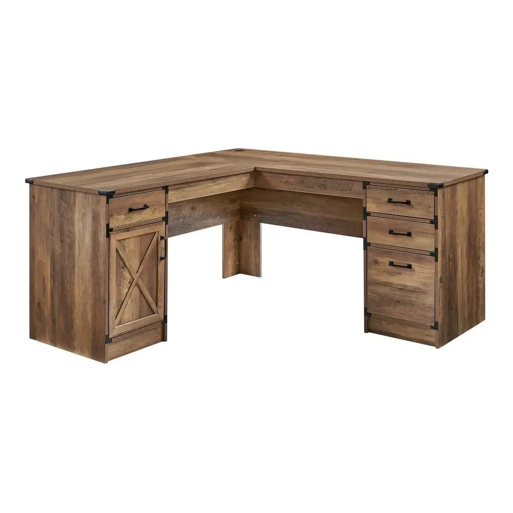 64" Oak Wood L Shape Executive Desk With Four Drawers HomeRoots