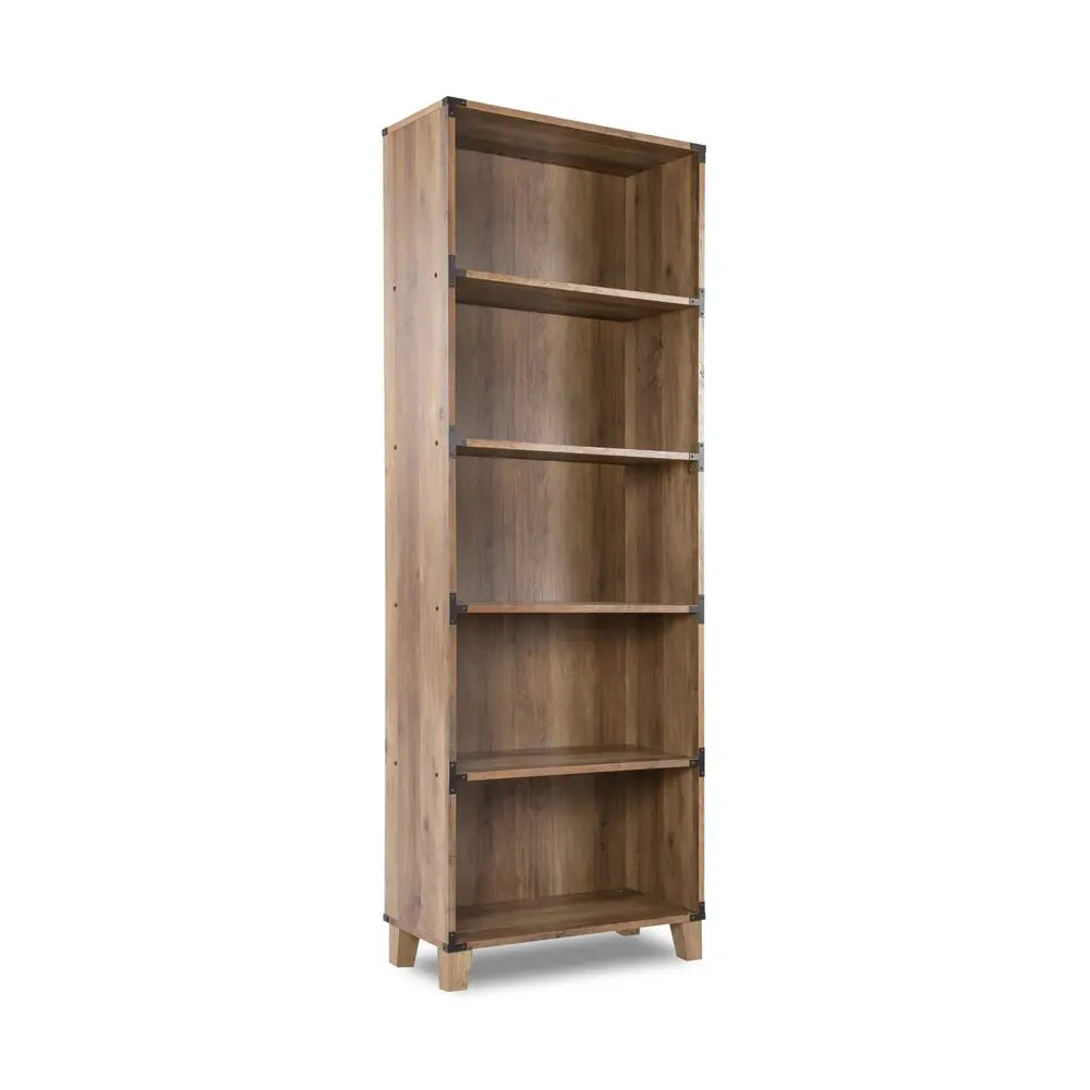 71" Oak Distressed Wood Five Tier Etagere Bookcase