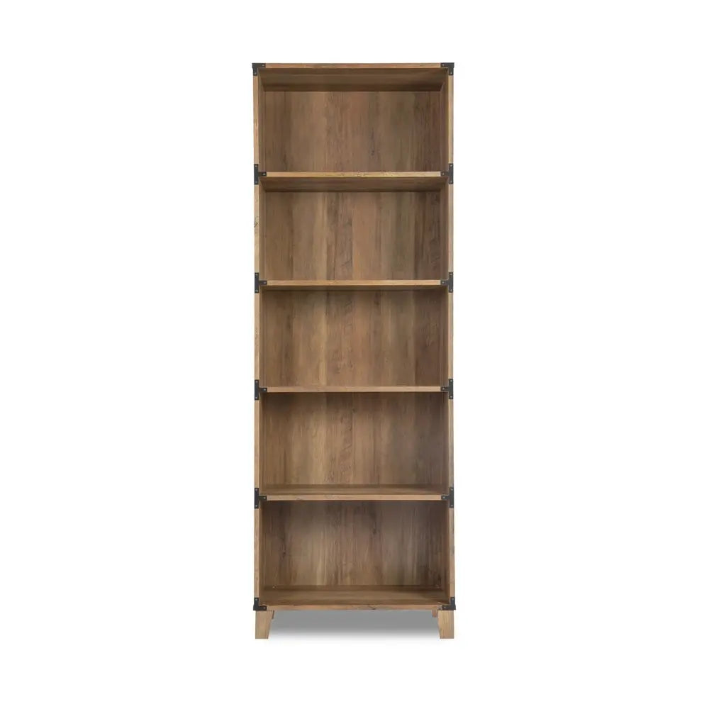 71" Oak Distressed Wood Five Tier Etagere Bookcase