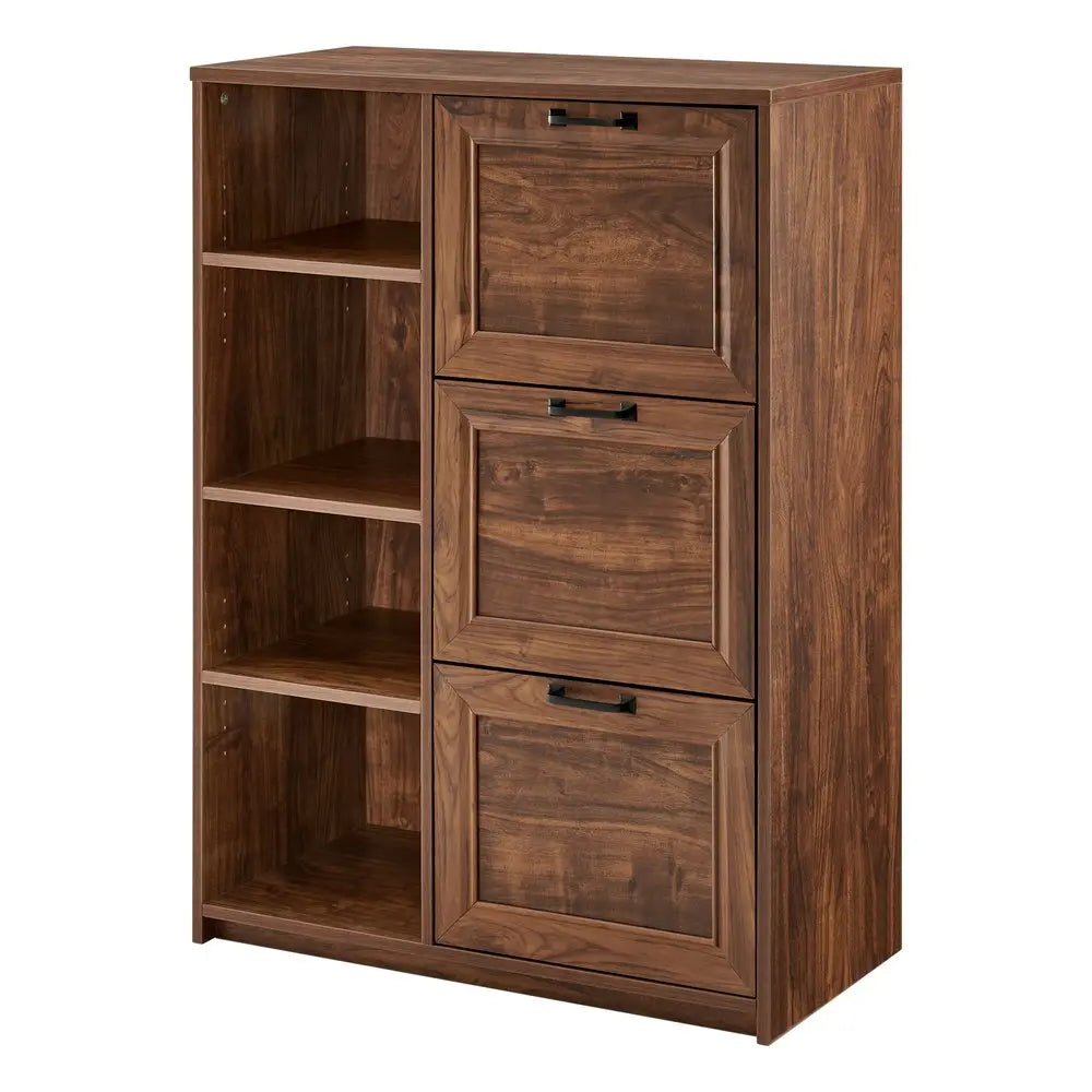 43" Walnut Distressed Wood Three Drawers Filing Cabinet HomeRoots