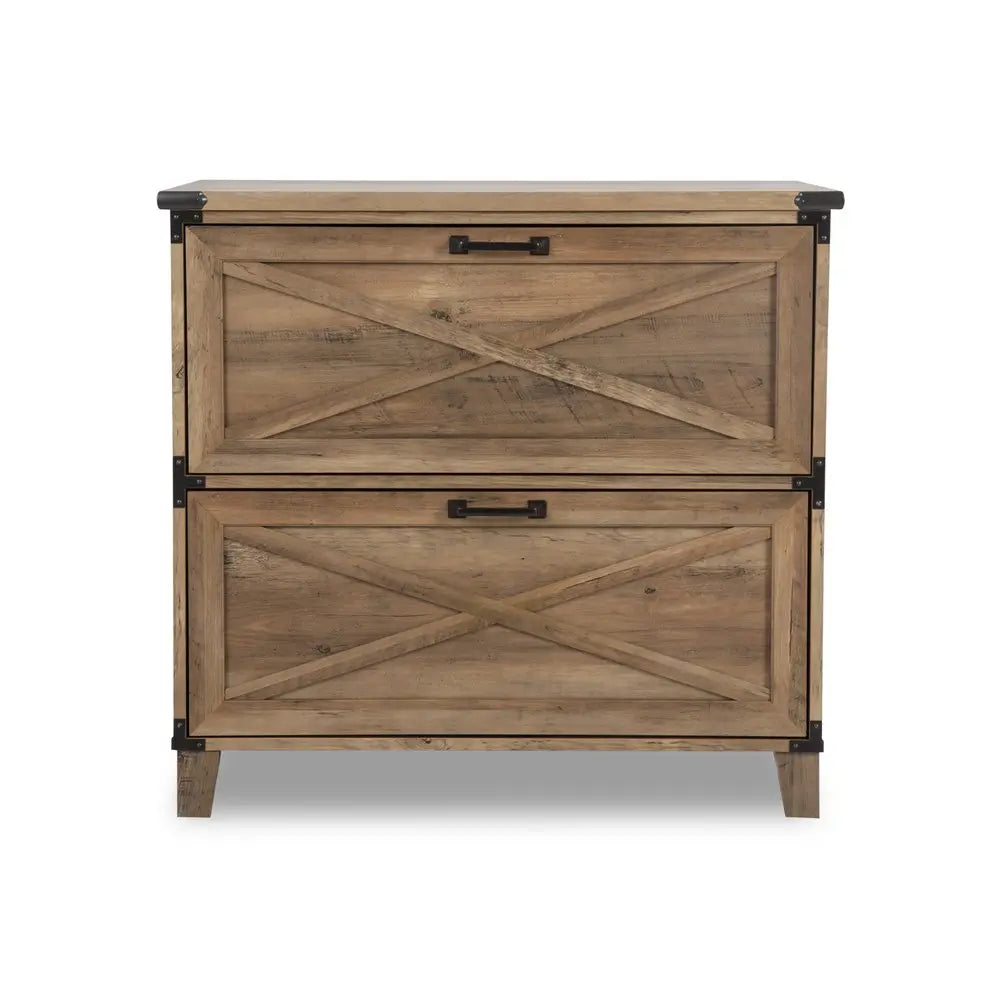 30" Oak Wood Two Drawers Filing Cabinet