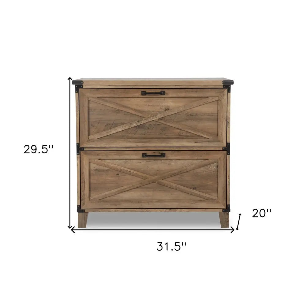 30" Oak Wood Two Drawers Filing Cabinet