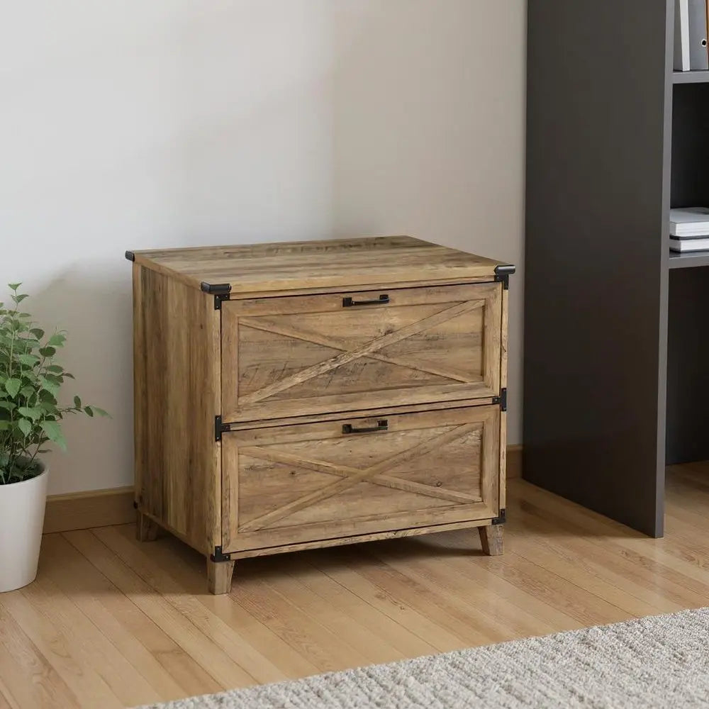 30" Oak Wood Two Drawers Filing Cabinet