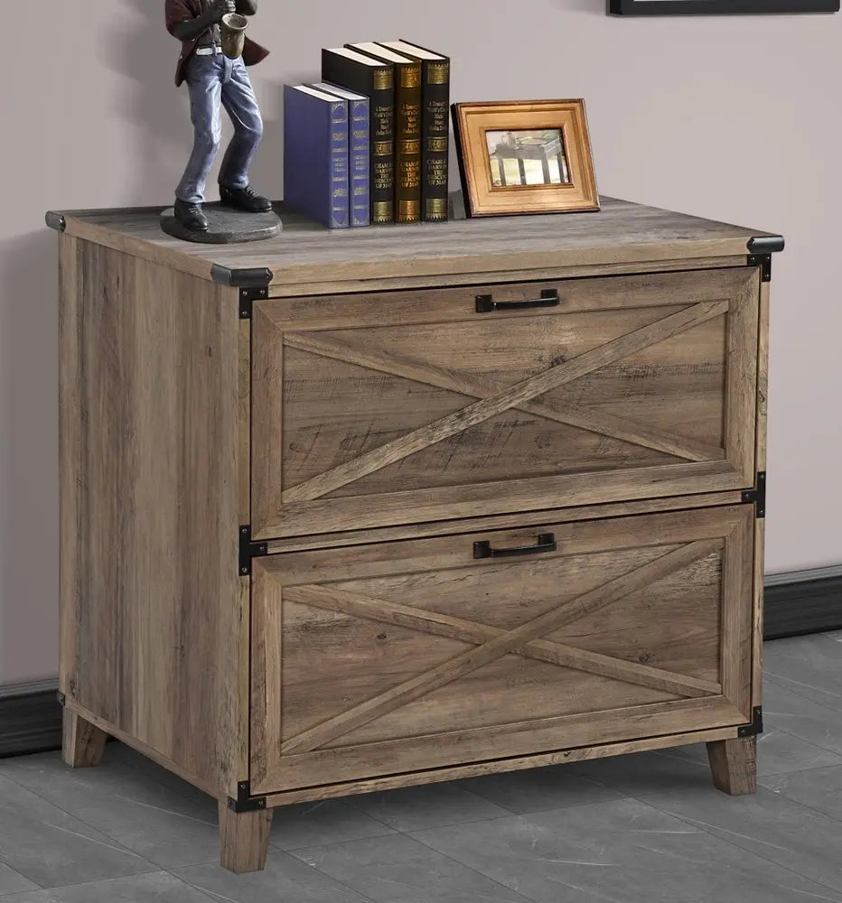 30" Oak Wood Two Drawers Filing Cabinet