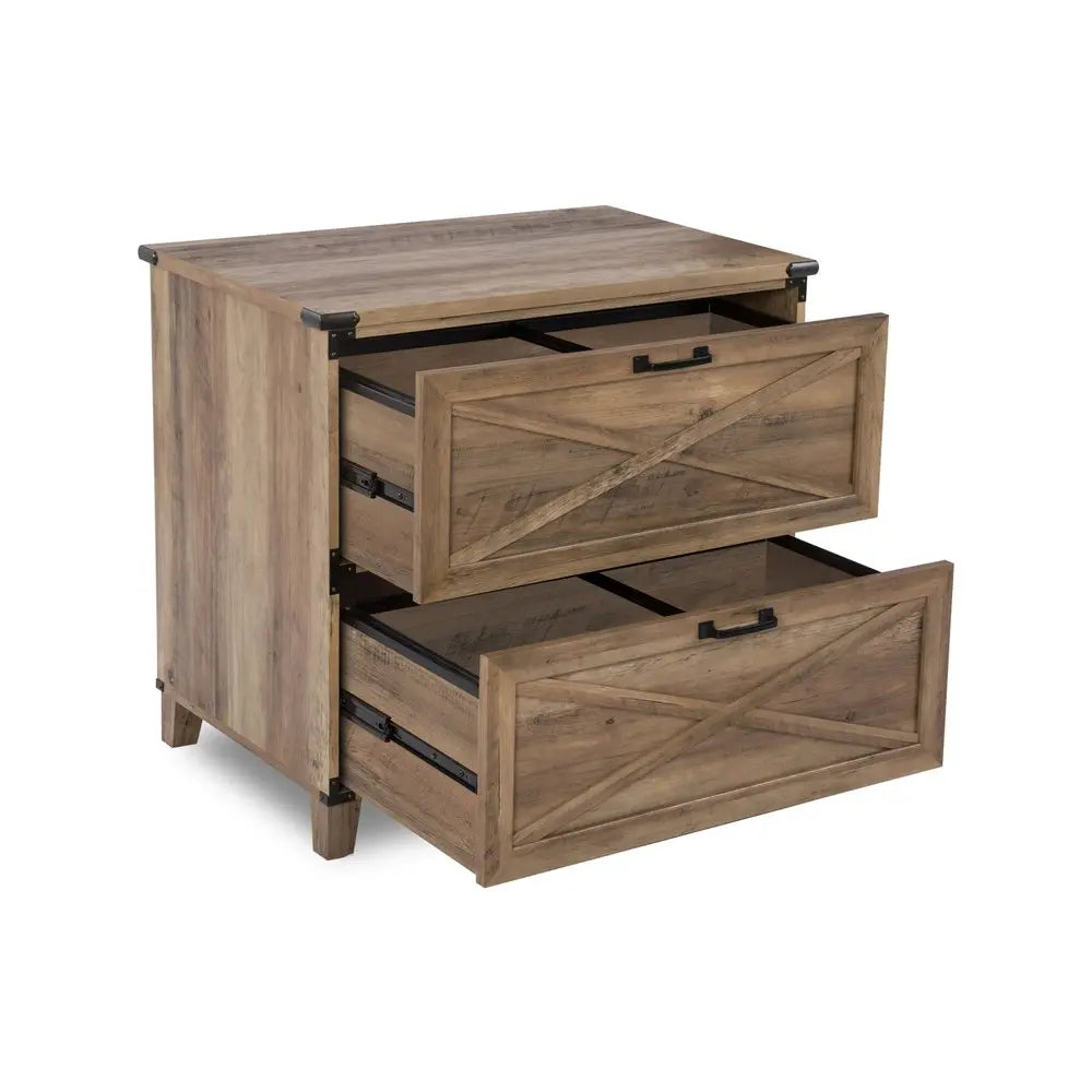 30" Oak Wood Two Drawers Filing Cabinet