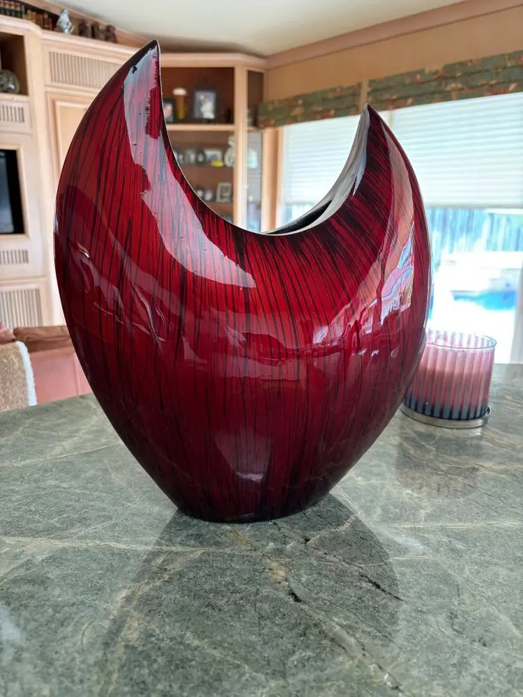 14" Red Striped Aluminum Table Vase HomeRoots
