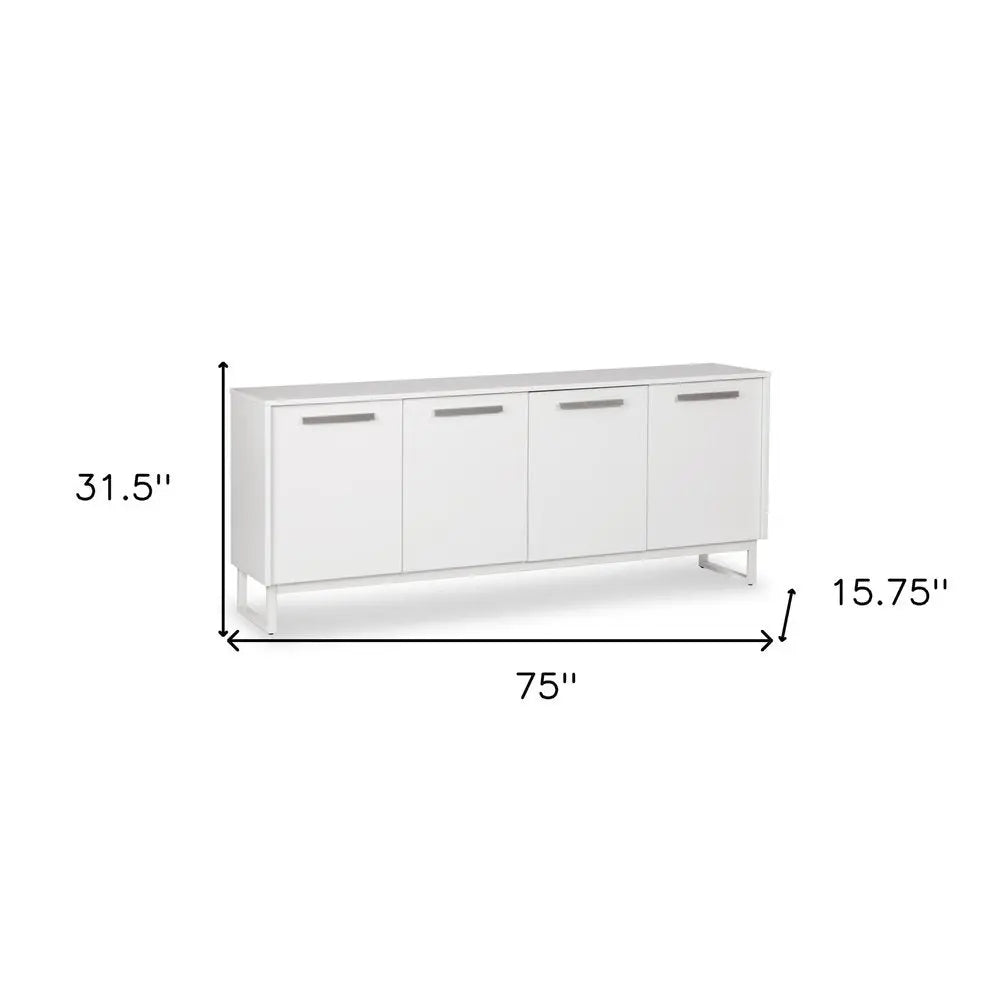 75" White Wood Console Accent Cabinet With Four Doors HomeRoots