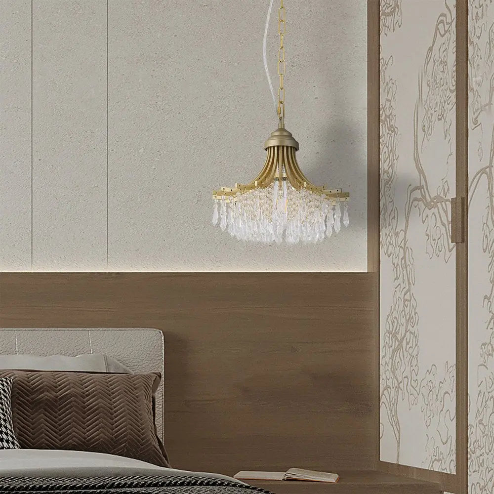 Clear And Gold Metal and Crystals Chandelier With Clear Shade HomeRoots