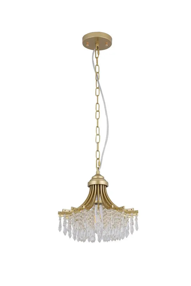 Clear And Gold Metal and Crystals Chandelier With Clear Shade HomeRoots