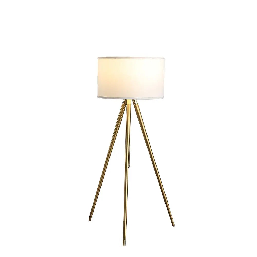 Gold Metal Adjustable Tripod Floor Lamp With White Linen Drum Shade HomeRoots