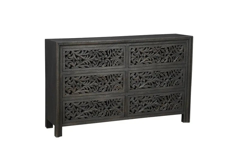 57" Black Solid Wood Six Drawer Dresser - NOBLE HOME INTERIORS