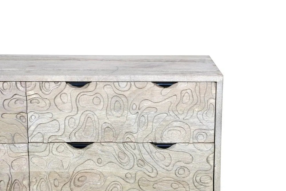 57" Gray Carved Geometric Solid Wood Six Drawer Dresser - NOBLE HOME INTERIORS
