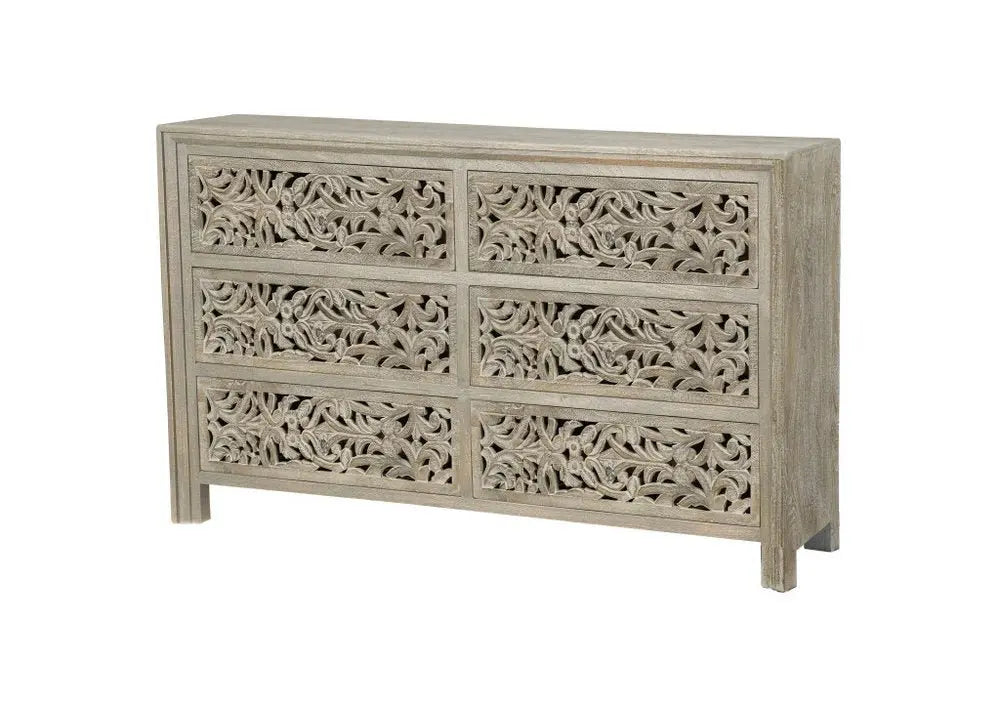 57" Gray Solid Wood Six Drawer Dresser - NOBLE HOME INTERIORS