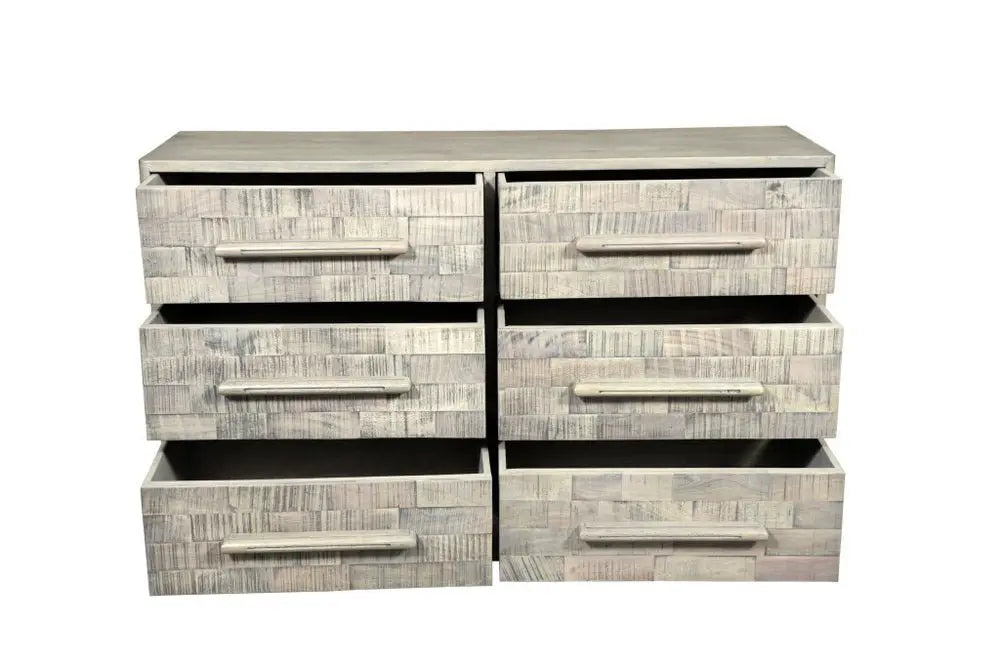 57" Gray Solid Wood Six Drawer Dresser - NOBLE HOME INTERIORS