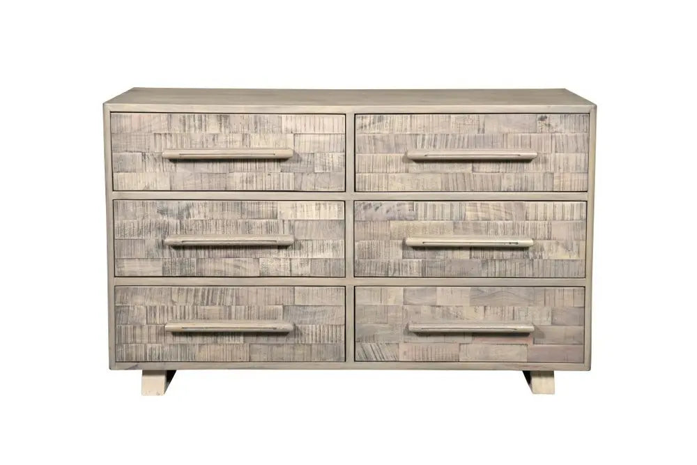 57" Gray Solid Wood Six Drawer Dresser - NOBLE HOME INTERIORS