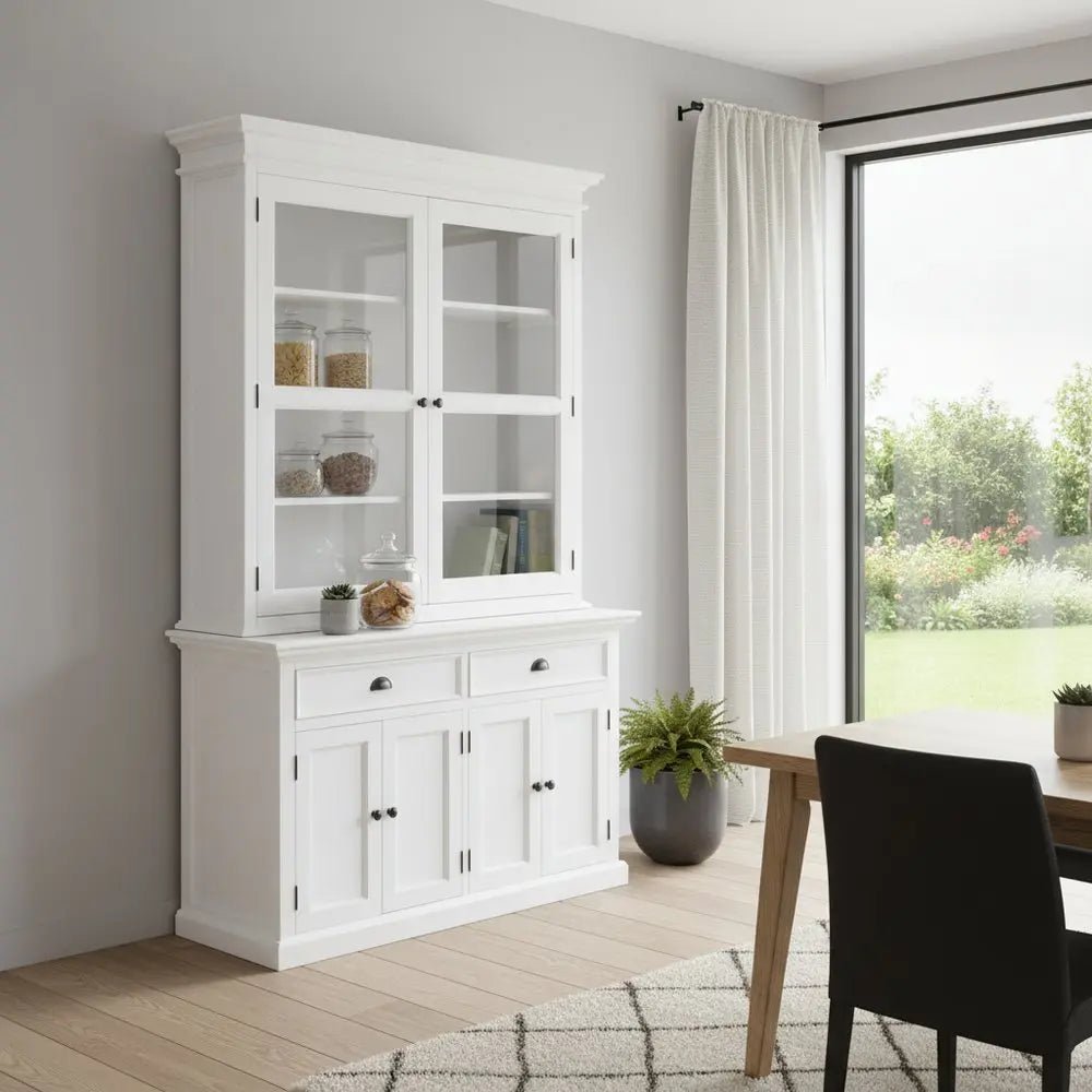 57" White Solid Wood Frame Dining Hutch With Twelve Shelves And Two Drawers - NOBLE HOME INTERIORS