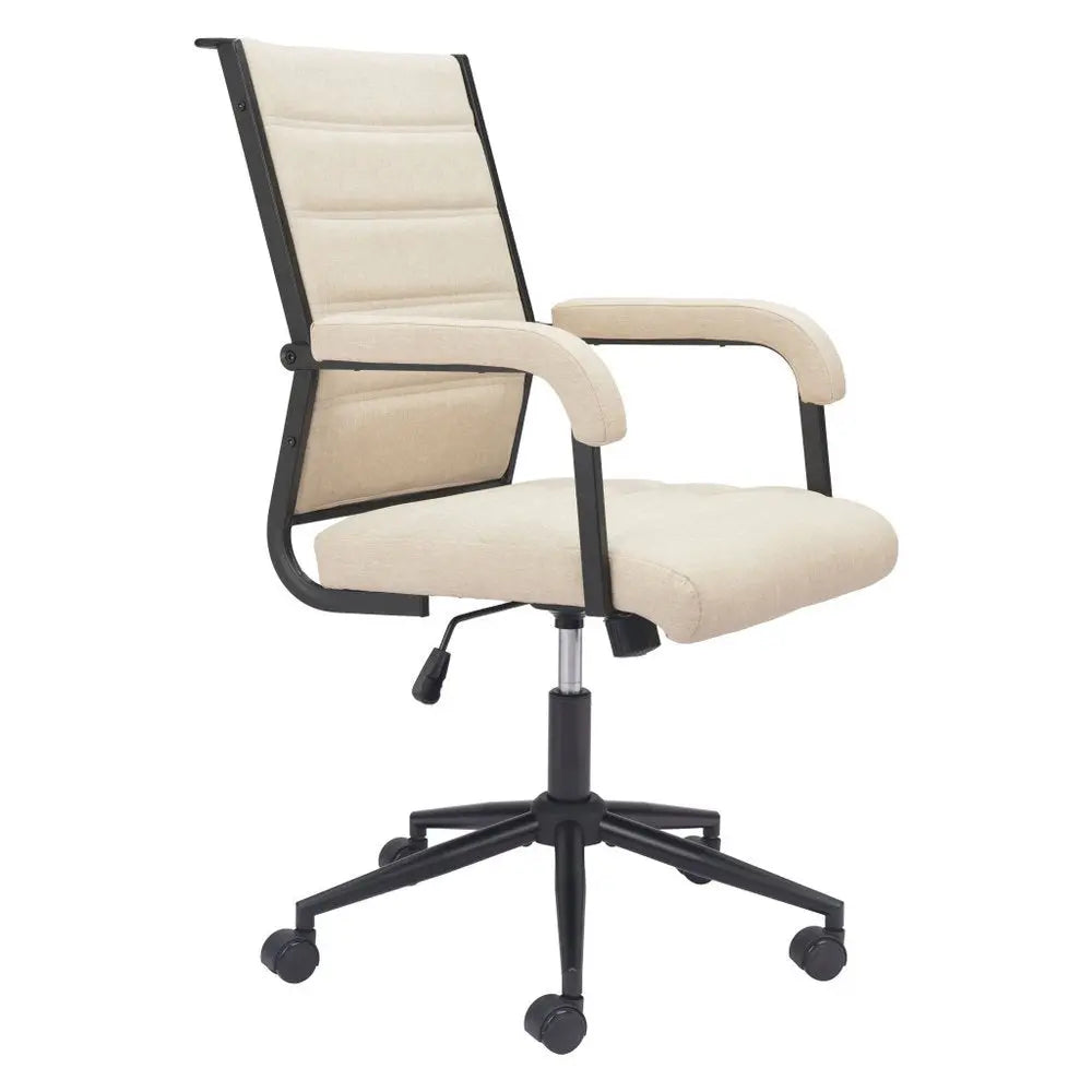 Beige and Black Adjustable Height Swivel Rolling Office Chair HomeRoots