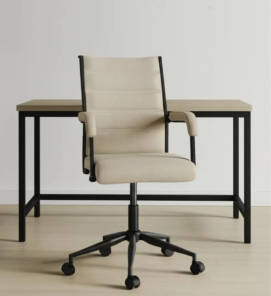 Beige and Black Adjustable Height Swivel Rolling Office Chair HomeRoots