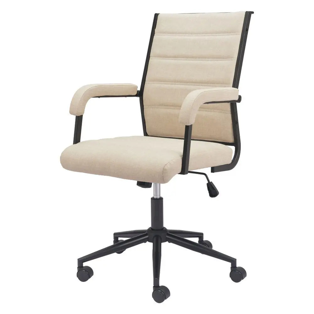 Beige and Black Adjustable Height Swivel Rolling Office Chair HomeRoots