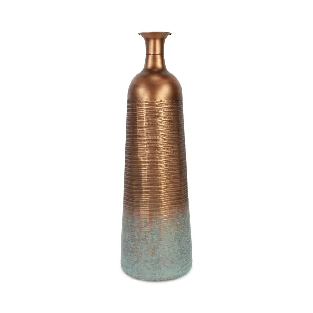 28" Copper And Teal Abstract Tapered Metal Floor Vase HomeRoots