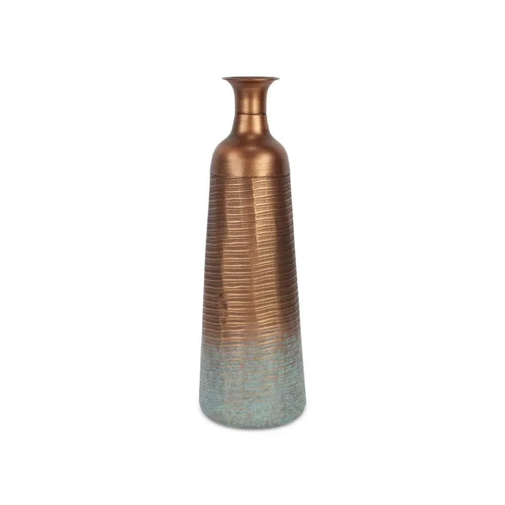 24" Copper And Teal Abstract Tapered Metal Table Vase HomeRoots