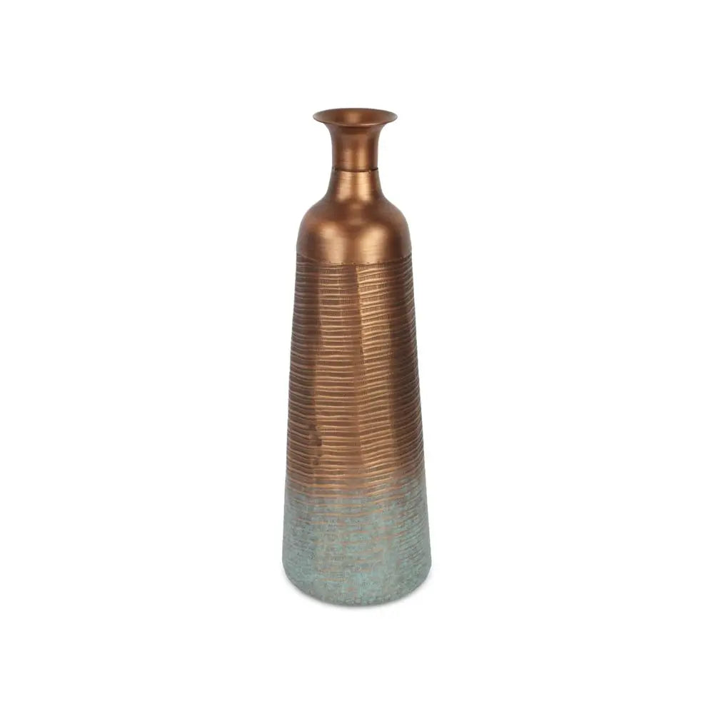 24" Copper And Teal Abstract Tapered Metal Table Vase HomeRoots
