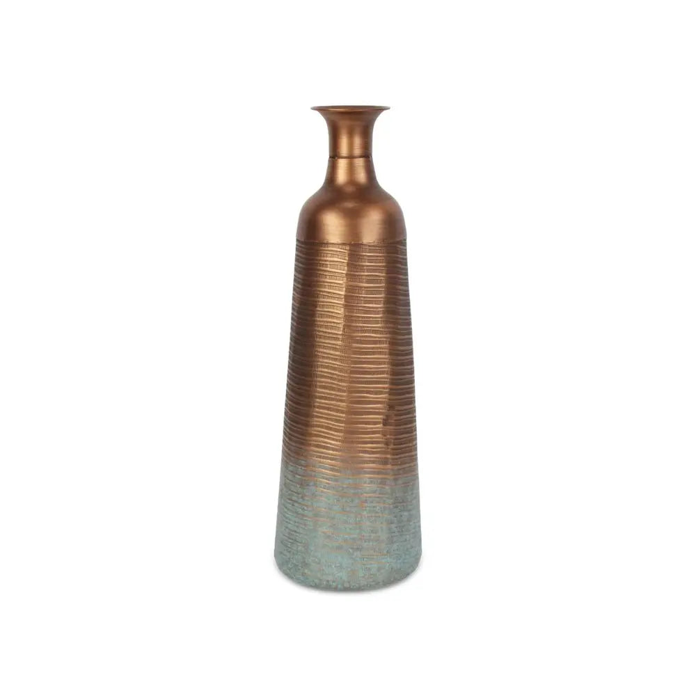 24" Copper And Teal Abstract Tapered Metal Table Vase HomeRoots