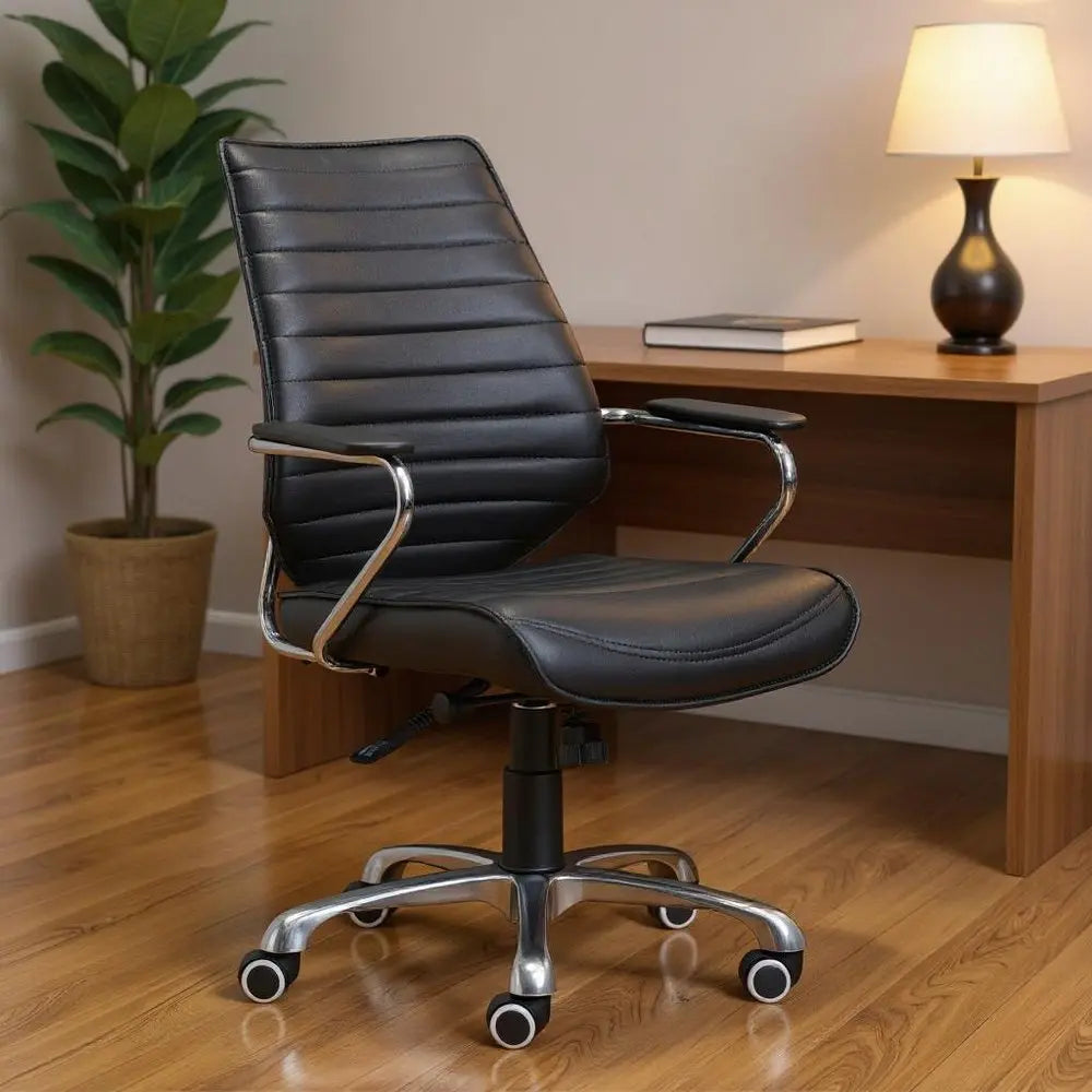 Black and Silver Adjustable Height Swivel Rolling Office Chair HomeRoots