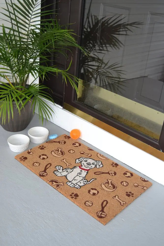 18" X 30" Beige and White Coir Dog Outdoor Door Mat HomeRoots