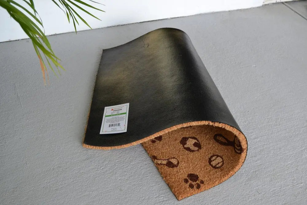 18" X 30" Beige and White Coir Dog Outdoor Door Mat HomeRoots