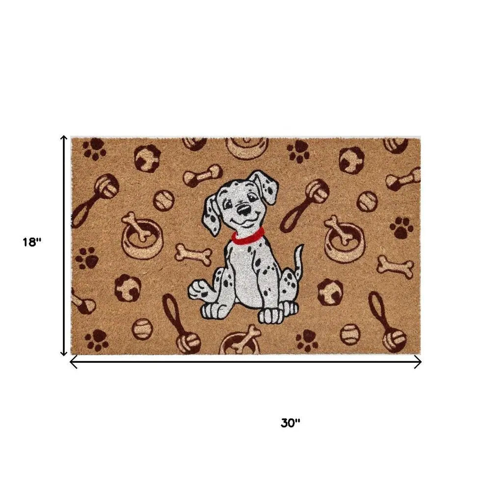18" X 30" Beige and White Coir Dog Outdoor Door Mat HomeRoots